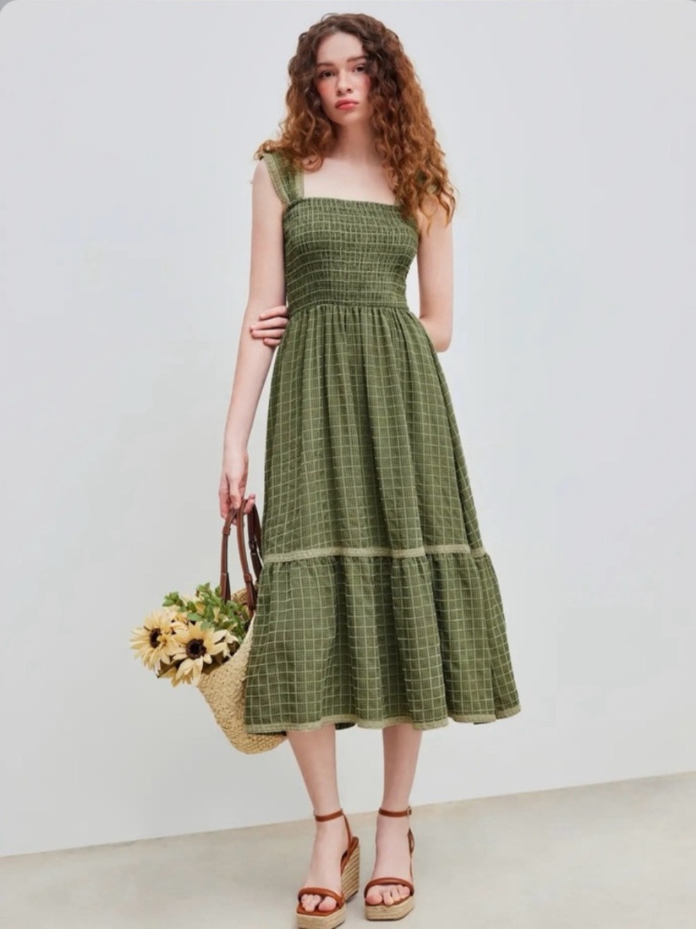 Cider Neutral Gingham Maxi Dress XL